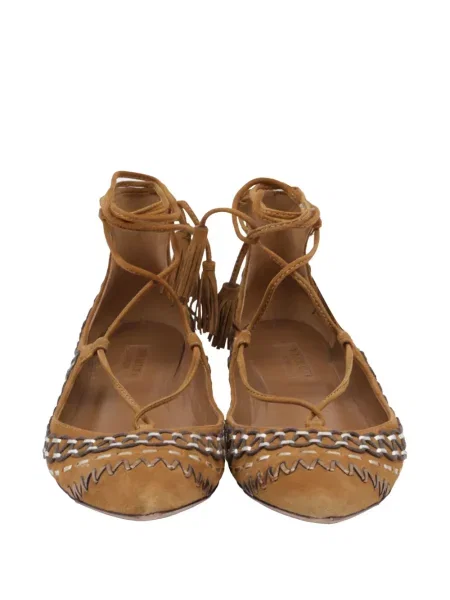 Šněrovací krajkové lodičky Aquazzura bez podpatku hnědé