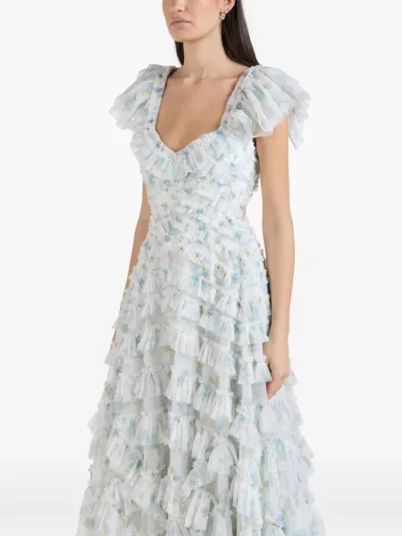 Rochie maxi Needle & Thread cu model floral cu imagine alb