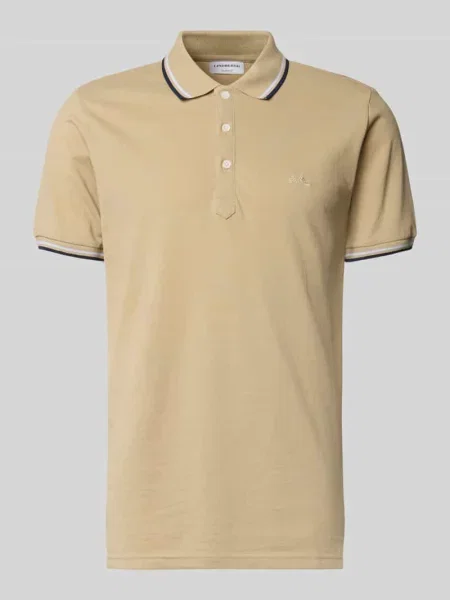 Koszulka polo o kroju relaxed fit z paskami w kontrastowym kolorze Lindbergh beżowe