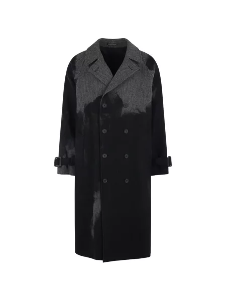 Dvouřadý kabát Yohji Yamamoto se vzorem rybí kosti černý