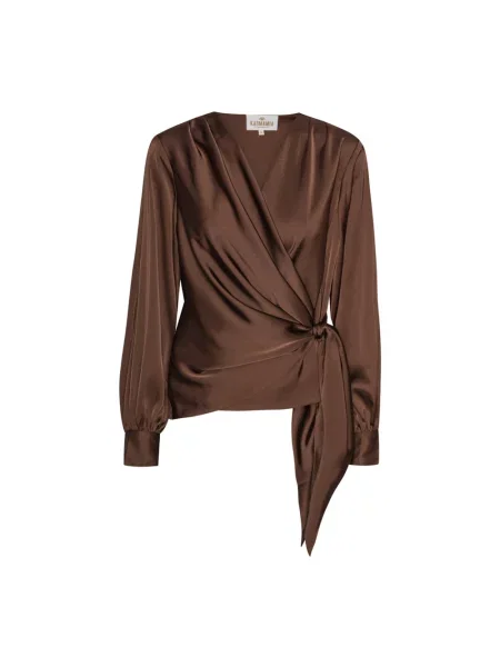 Lniana bluzka Karmamia elegancka brązowa