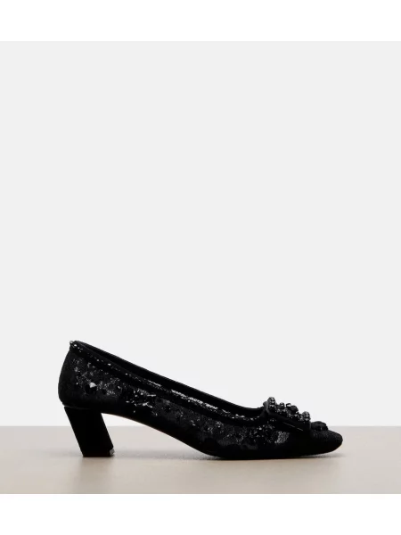 Pantofi cu toc Roger Vivier din dantelă negru
