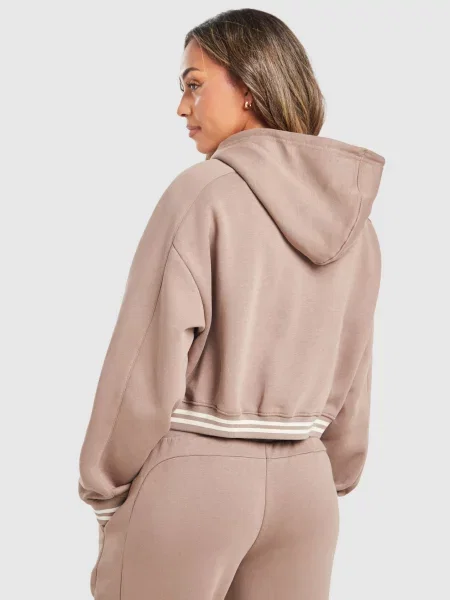 New Balance Bluza Rozpinana Z Kapturem Crop brązowa