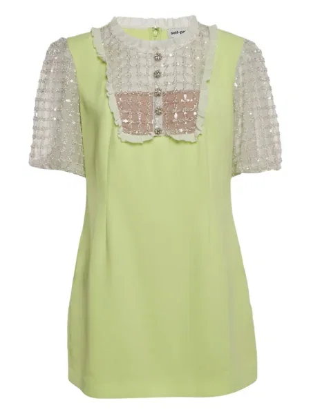 Rochie mini Self-portrait din tul de costum verde