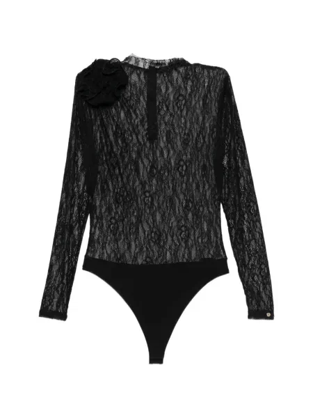 Body Nissa cu model floral cu aplicații din dantelă negru