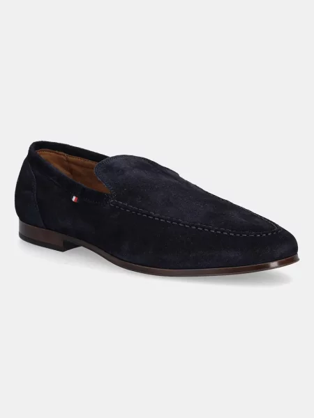 Mokasini iz semiša Tommy Hilfiger TH FLEXIBLE SUEDE LOAFER mornarsko modra