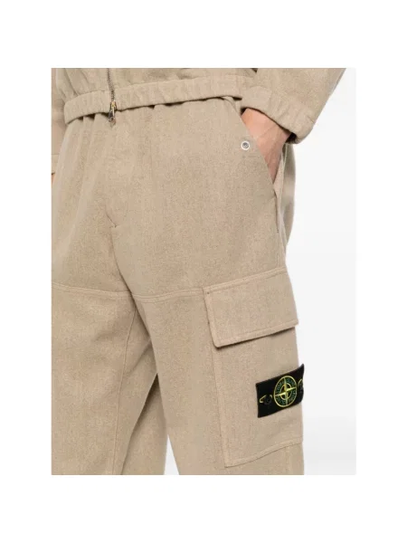 Spodnie cargo Stone Island wełniane z kamieniami beżowe