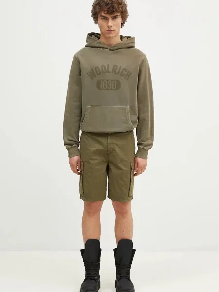 Μπλούζα Woolrich Garment Dyed Logo Hoodie με κουκούλα πράσινο