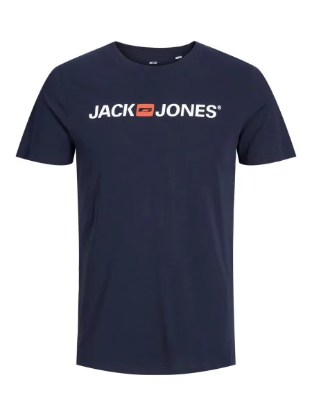 JACK & JONES Tričko Essentials tmavomodrá / oranžová biela