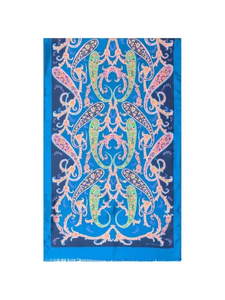 Fular Etro cu imagine cu model paisley albastru