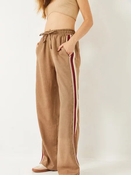 Bianco Lucci Pantaloni maro cămilă / deschis / roșu burgundy bej