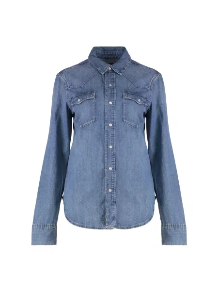 Bluzka Polo Ralph Lauren elegancka z kieszeniami na piersi niebieska