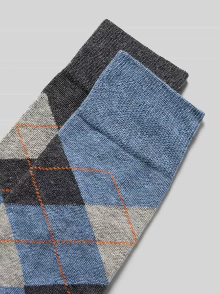 Skarpety z aplikacją z logo w zestawie 2 szt. model ‘Everyday Argyle’ Burlington niebieskie
