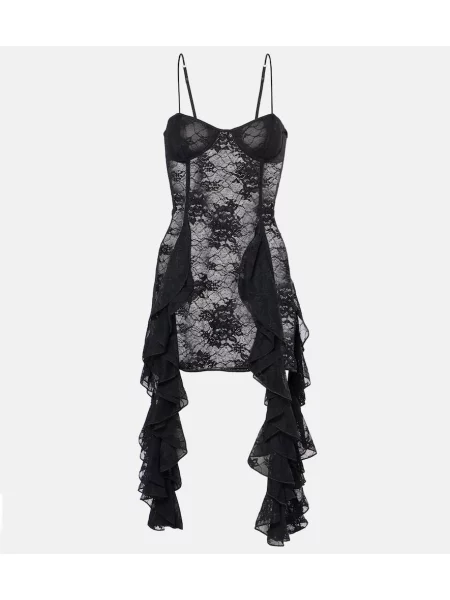 Rochie Oseree cu volane din dantelă negru