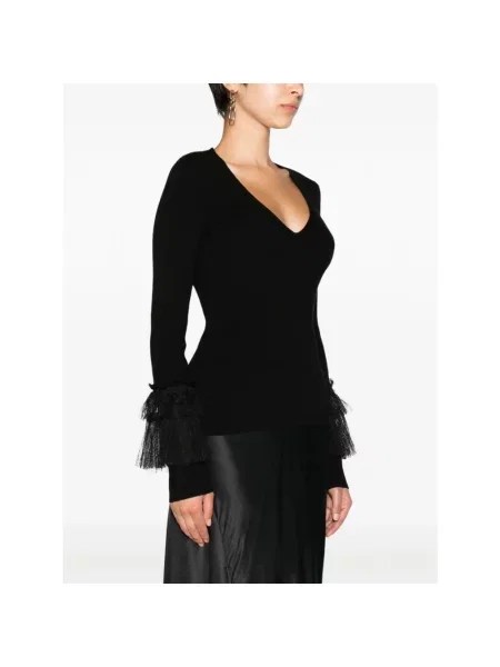 Sweter Twinset z falbankami tiulowy czarny