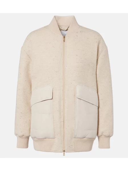 Geacă cu puf Eleventy de lână cu model herringbone bej