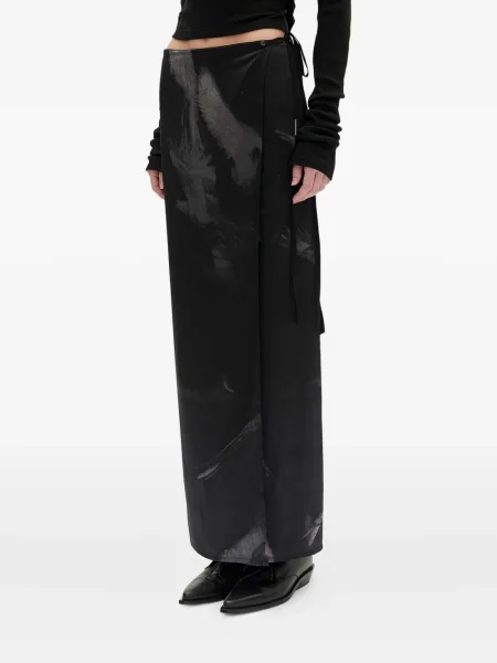 Fusta maxi Ann Demeulemeester din satin cu imagine negru