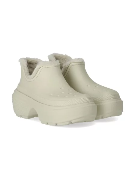 Crocs botki Stomp Lined Shorty Boot beżowy na platformie ocieplone białe