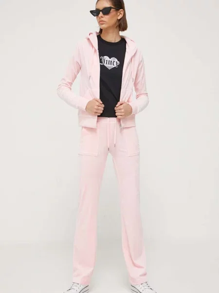 Juicy Couture bluza Robertson z kapturem gładka różowy