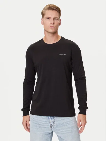 Tommy Jeans Majica z dolgimi rokavi Chest Linear črna