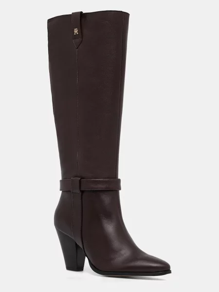 Tommy Hilfiger ghete de piele TH T-STRAP LTHR POINTY LONG BOOT maro