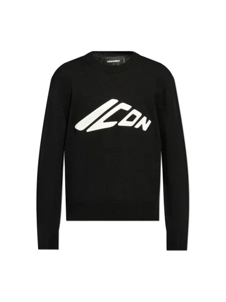 Sweter Dsquared2 wełniany z logo czarny