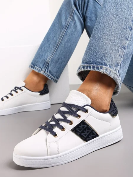Sneakers Alb-Bleumarin cu Șiret și Inserții Danthe alb