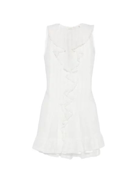 Rochie midi Dôen fără mâneci cu volane alb