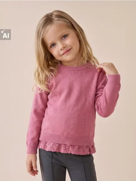 Sinsay Svetr s viskózou a ozdobným ажurovým volánem soft touch růžová