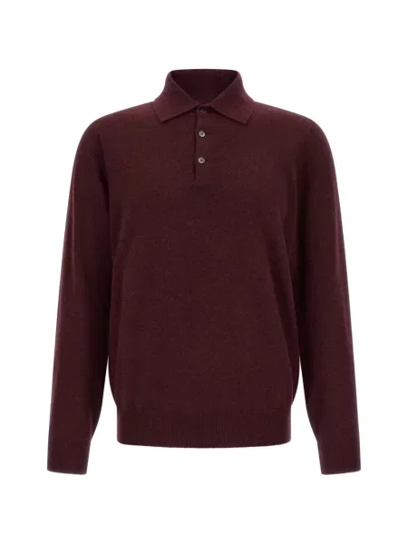 Lung tricou polo Brunello Cucinelli din cașmir roșu