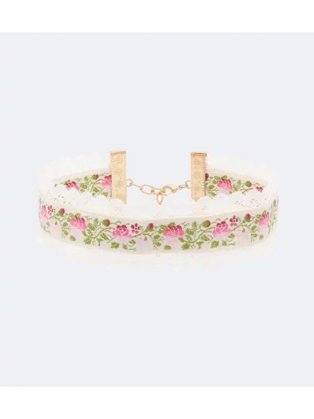 Colier Chloé cu model floral din dantelă roz