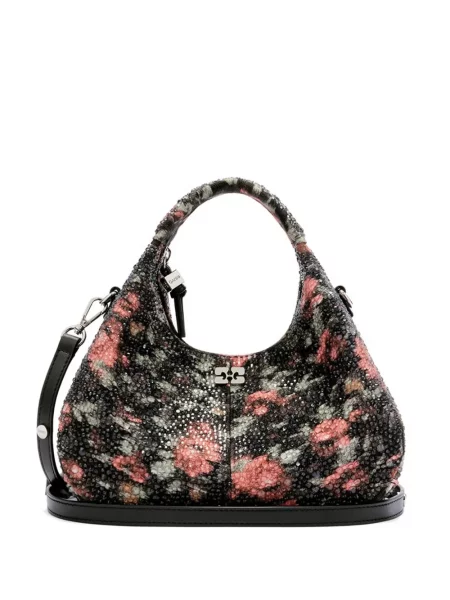 Geantă shopper Ganni cu model floral cu imagine negru