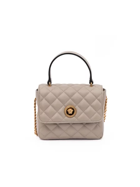 Torebka crossbody Versace skórzana pikowana beżowa