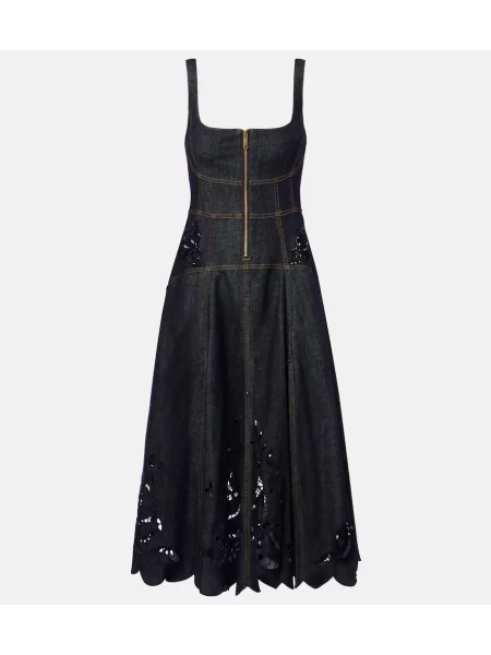 Rochie din denim Self-portrait cu broderie albastru