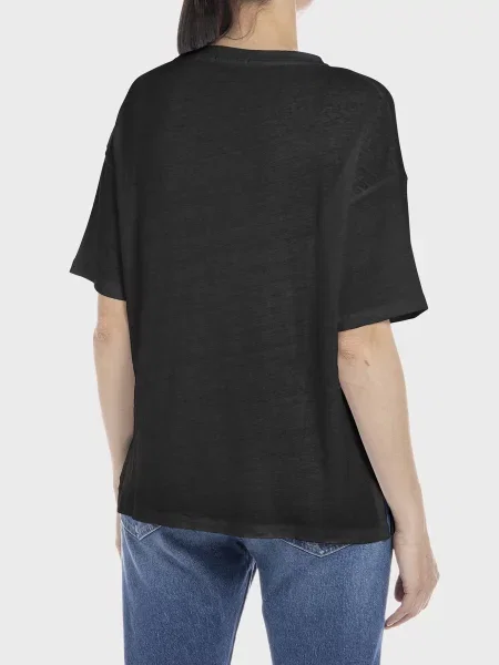 Лляна футболка Replay чорна