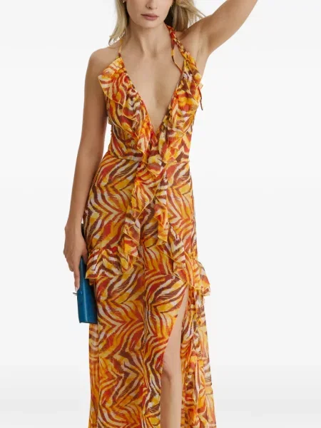 Rochie maxi Cuanna cu imagine cu model zebră portocaliu