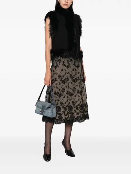 Миди пола Fendi на цветя с дантела черно