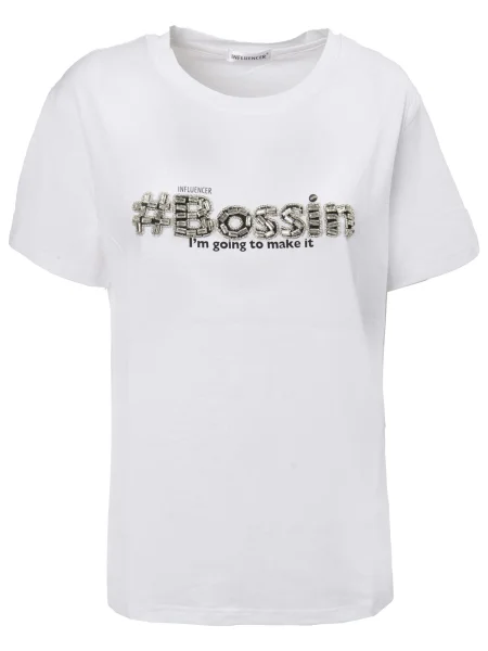 Influencer Tričko Bossing černá / stříbrná bílá