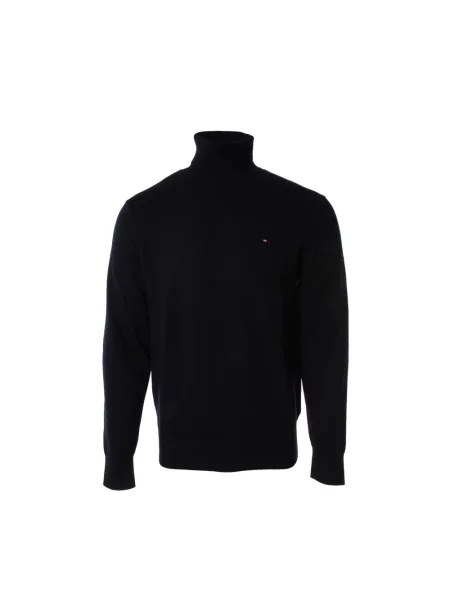 Tommy Hilfiger sweter z domieszką kaszmiru granatowy lekki z golferm niebieski