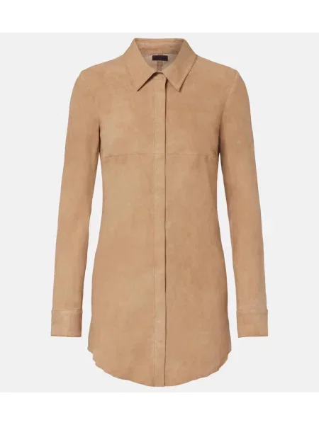 Rochie tip cămașă Stouls din piele de căprioară de costum bej