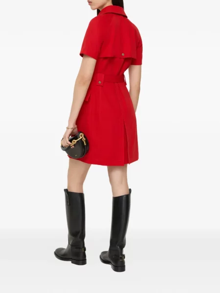 Rochie mini Burberry de lână cu cataramă de costum roșu