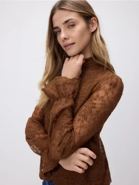 Reserved Вишита блузка золотисто-коричневий коричнева