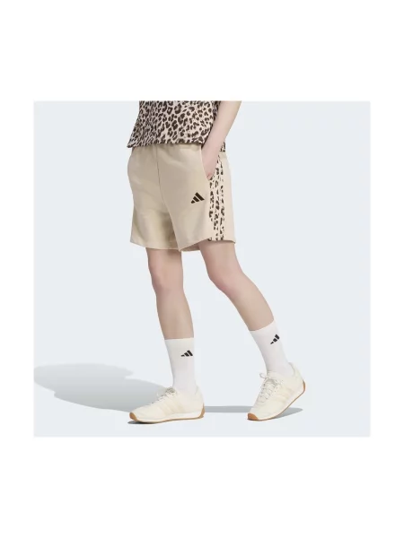 Adidas teplákové šortky dámske s bavlnou Leopard Pack béžová