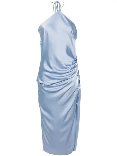 Rochie midi Simkhai din satin până la genunchi cu gât halter albastru