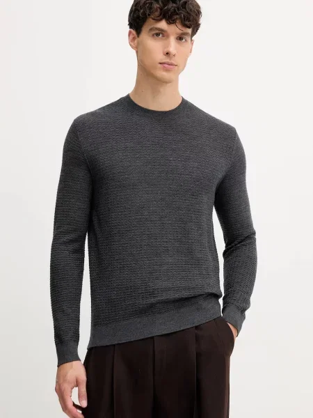 Вълнен пуловер Emporio Armani мъжки от лека материя сиво