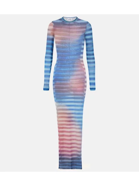 Rochie maxi Jean Paul Gaultier cu dungi din tul de costum albastru