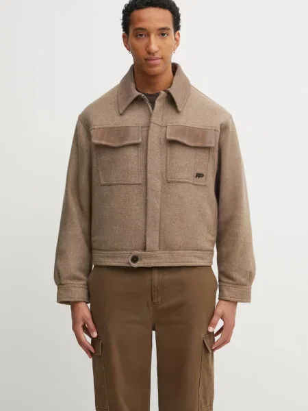 Filling Pieces kurtka z dodatkiem wełny Box Varsity beżowa