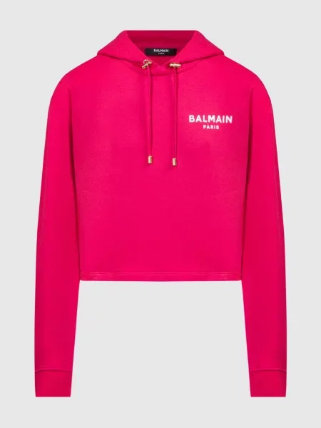 Худі з фактурним логотипом Balmain рожеве