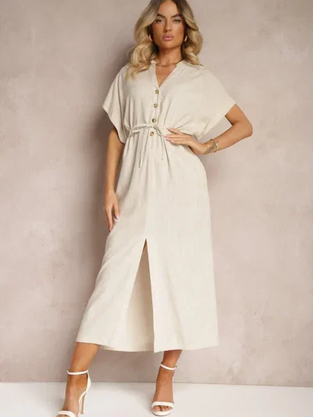 Rochie din cu croială cambrată Viklia bej