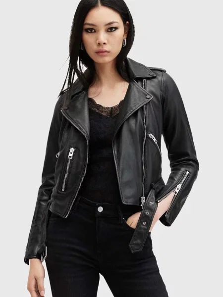 AllSaints geaca de piele BALFERN BIKER femei de tranzitie negru